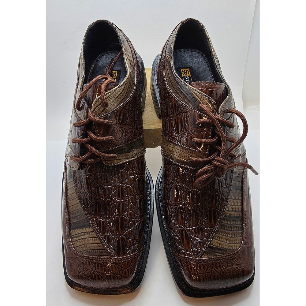 Stacy Adams Mens 41018-200 Brown Faux Croc Square Toe Oxford Dress Shoes 7M